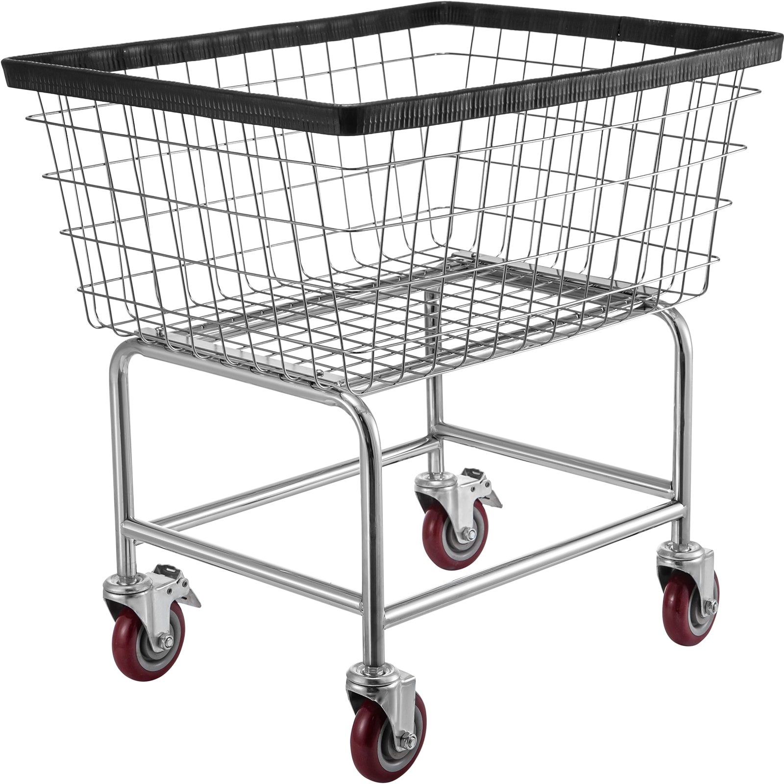 Wire Laundry Cart With Wheels Commercial Steel Chrome Trolley_voghion.com